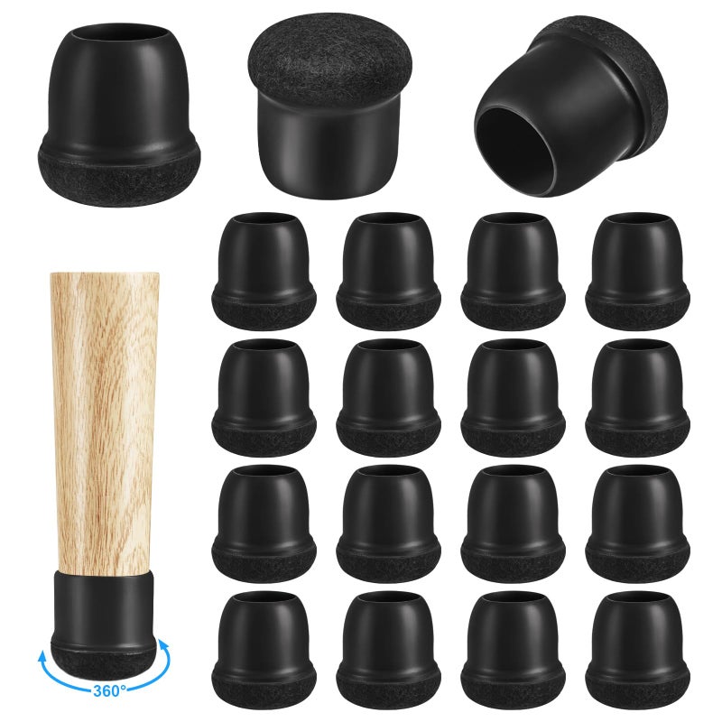 Yarehand 16 Pack Chair Leg Floor Protectors for Hardwood Floors  Round Rubber Furniture Sliders  360?Felt Pad Bottom Wrapped Thickening Silicone Furniture Legs Caps Covers(Round Black-M) - Image 1